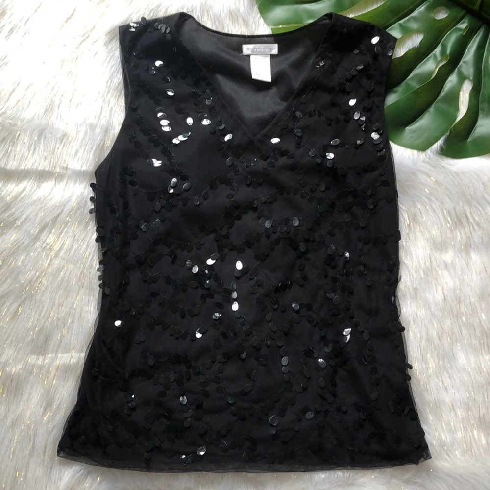 Worthington Sequin Black Evening Top Sz M Stretch